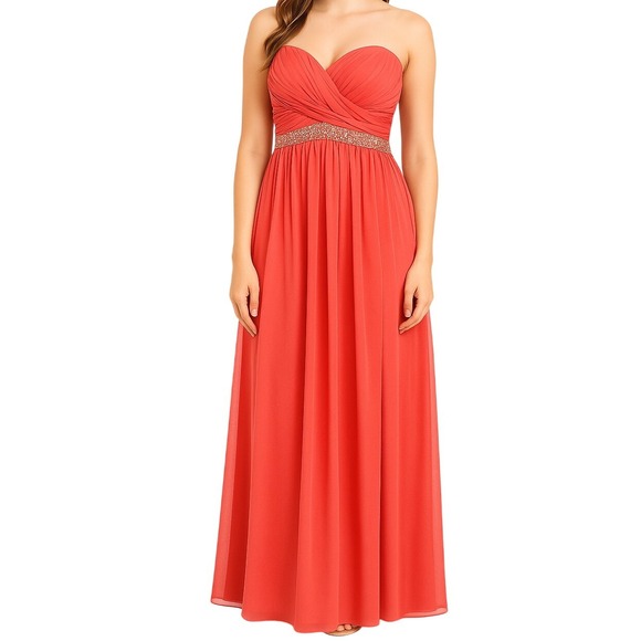 Jodi Kristopher Dress Coral Gown Juniors 3 Strapless Prom Beaded Formal Evening - Picture 1 of 16